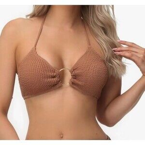 SHAPEBUS Halter Bikini Top Size L Light Coffee New Without Tags